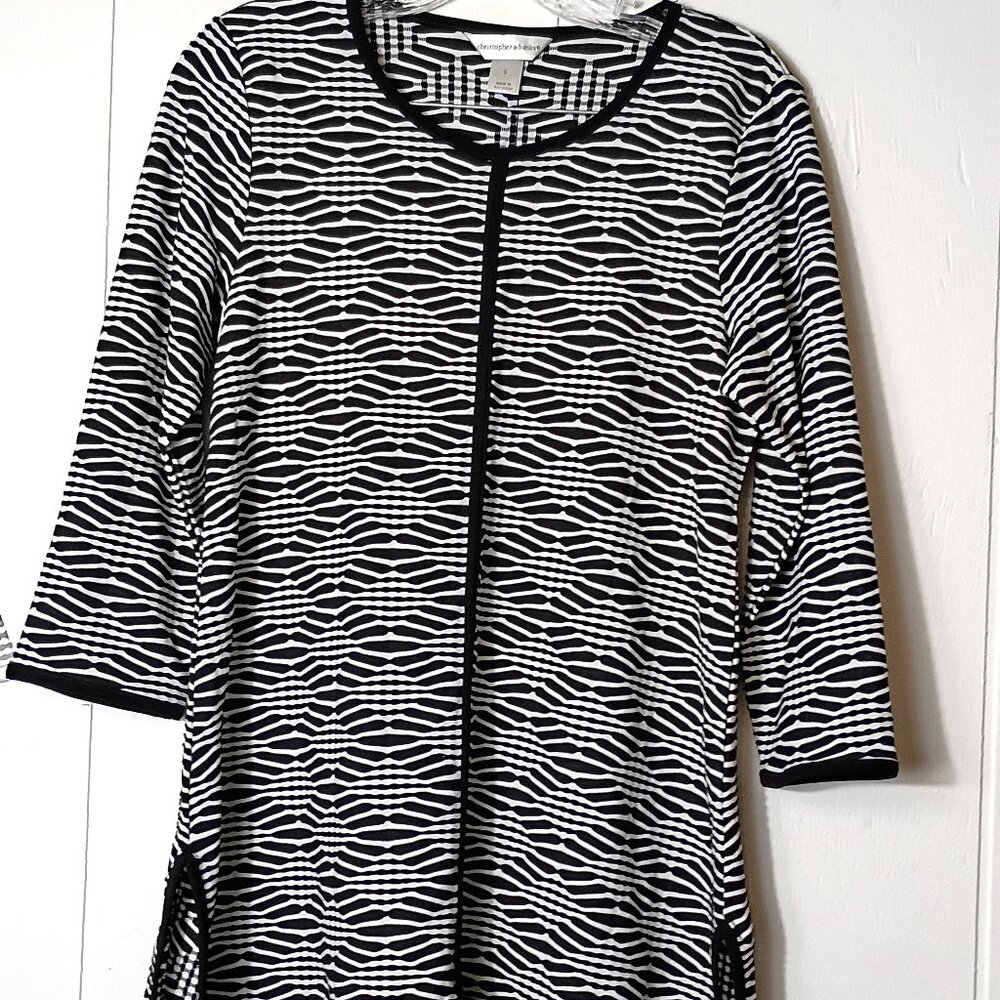 Christopher & Banks Womens S Black White Zebra Stripe Tunic 3/4 Sleeve Emo Scene